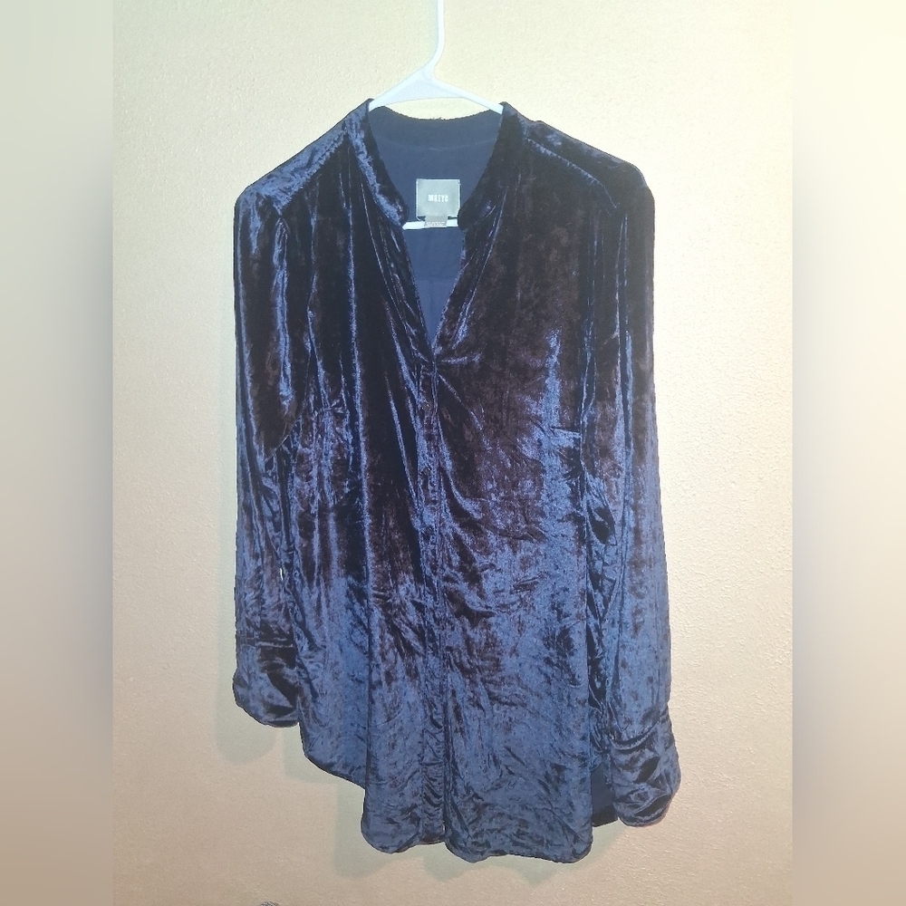 Anthropologie Mave Midnight Blue Velvet Tunic Top 8 - Picture 2 of 6